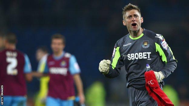 Rob Green celebrates West Ham's victory over Cardiff City
