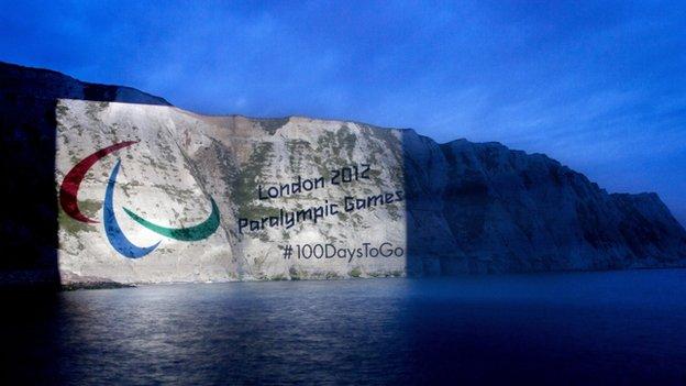 The Paralympic symbol on the White Cliffs of Dover