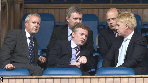 David Grier (left) at Ibrox with Craig Whyte (centre) and fellow Rangers directors