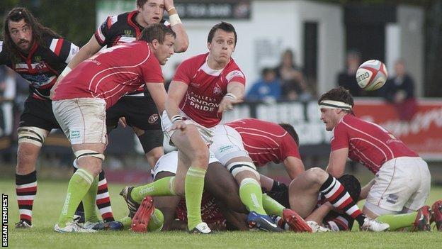 London Welsh's Rob Lewis in Championship final action against Cornish Pirates