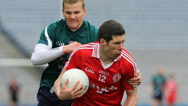 Sean Cavanagh battles with Kildare's Peter Kelly in the recent Football League Division 2 final