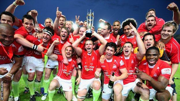 London Welsh celebrate winning the Championship