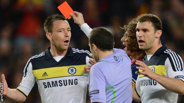 John Terry is sent off in the Champions League semi-final