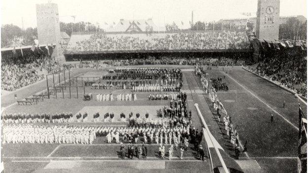 The openign ceremony at the Stockholm Olympics in 1912