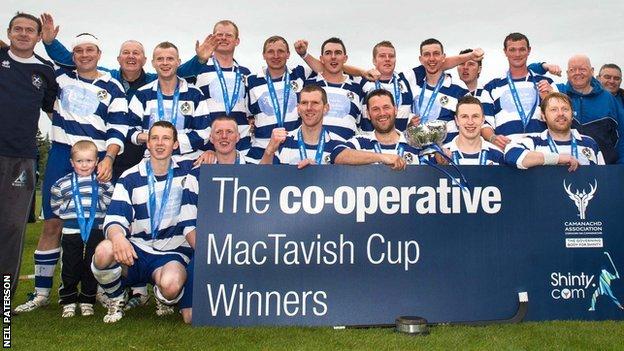 Newtonmore celebrate their MacTavish Cup win