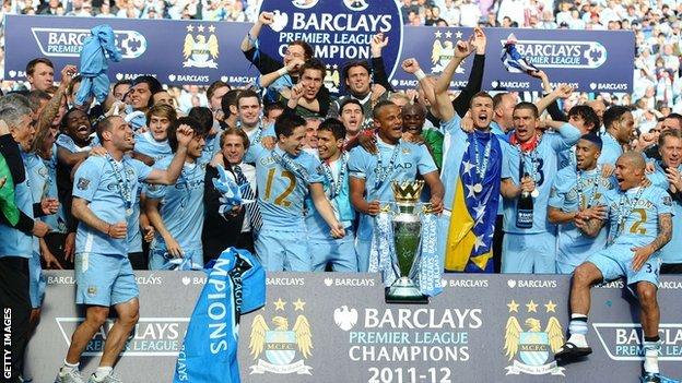 Manchester City celebrate winning the Premier League