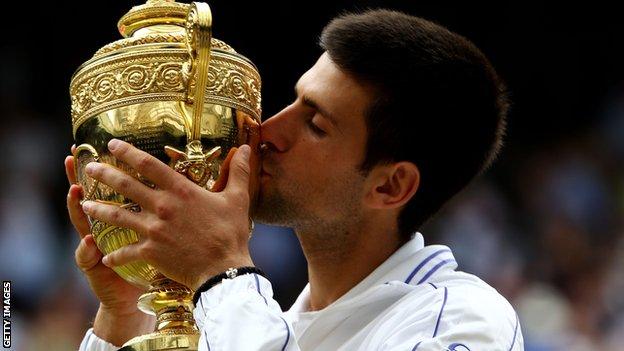 Novak Djokovic with the Wimbledon trophy in 2011