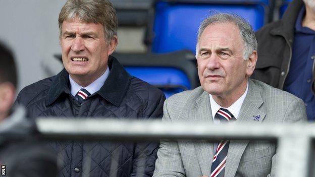 Sandy Jardine in the stand beside chief executive Charles Green