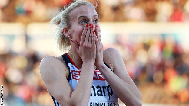 Lynsey Sharp is overcome after her European Championships second-place finish in the 800m