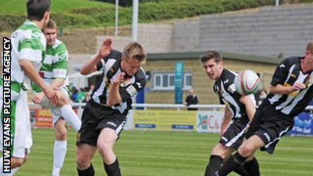 Cefn Druids (black and white shirts) lost to The New Saints in the Welsh Cup final