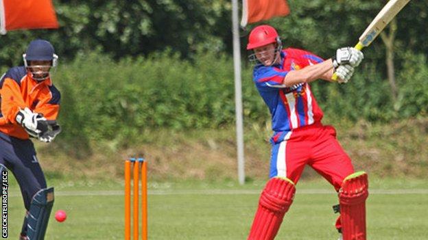 Andrew Dewhurst bats for Jersey in the final
