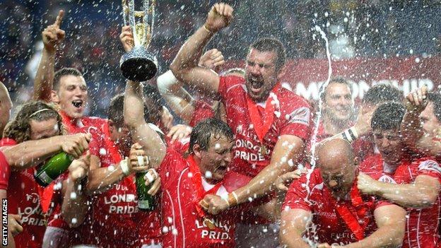 London Welsh celebrate winning the Championship last season