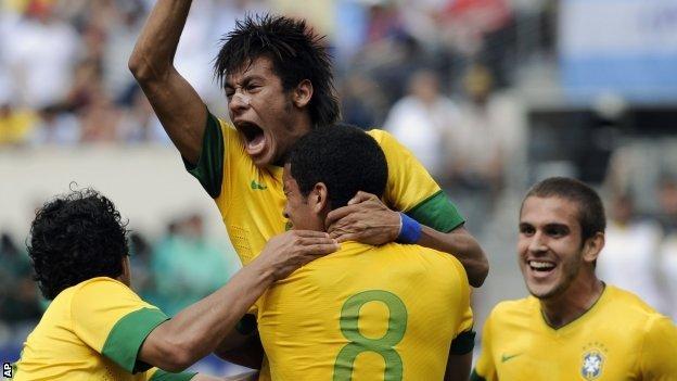 Neymar celebrates scoring a goal for Brazil