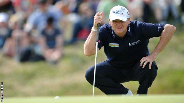 Paul Lawrie eyes up a putt at Royal Lytham and St Annes