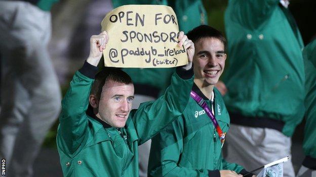 Paddy Barnes holds aloft his sign at the Olympics Opening Ceremony