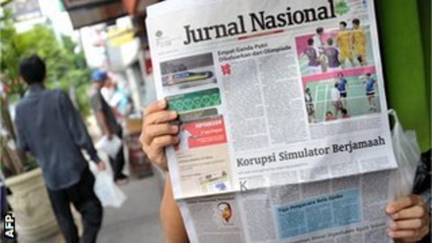 Indonesian newspaper with badminton scandal on front page