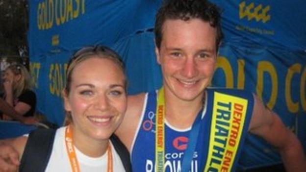 Olympic triathlon champion Alistair Brownlee with EIS physiotherapist Emma Deakin