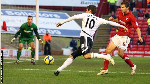 Danny Graham scored two goals for Swansea in their FA Cup win at Barnsley last season