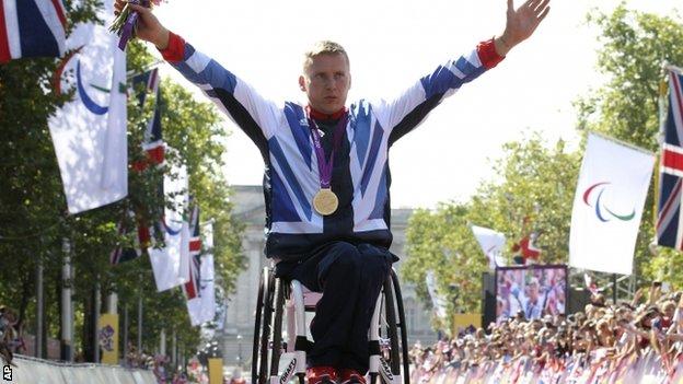 David Weir celebrates winning Paralympics marathon gold