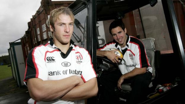 Stephen Ferris with team-mate Paddy Wallace after a training session in 2007