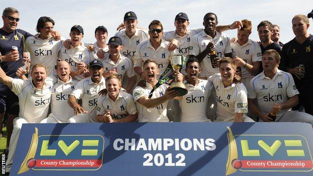 Warwickshire with the County Championship cup in 2012