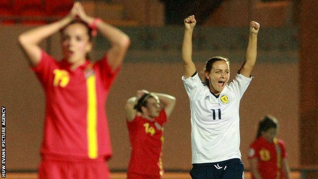Suzanne Grant celebrates Scotland's win at the final whistle