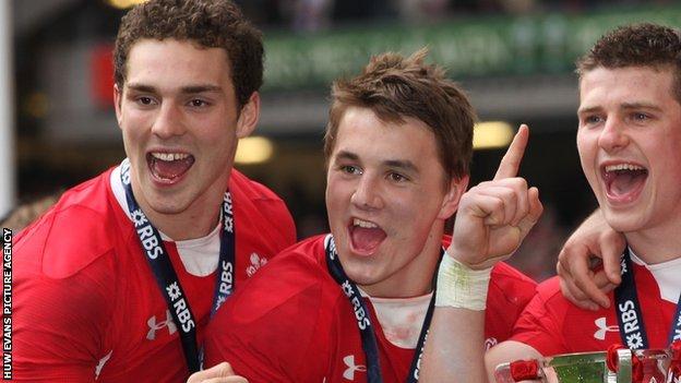 Scarlets 2012 Grand Slam winners George North, Jonathan Davies and Scott Williams