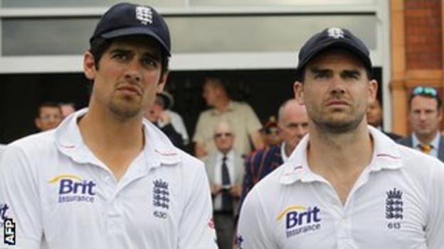 James Anderson (right) will lead England's bowling attack under captain Alastair Cook (left)