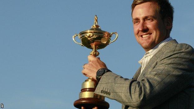 Ian Poulter with Ryder Cup in 2010