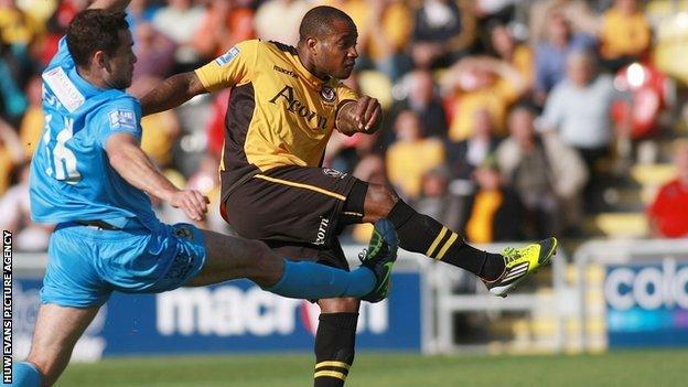 Aaron O'Connor fires a shot goal Southport's goal