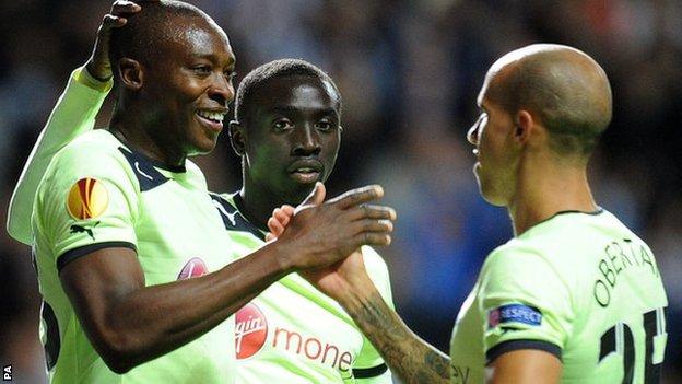 Newcastle striker Shola Ameobi (left) put his side ahead against Bordeaux
