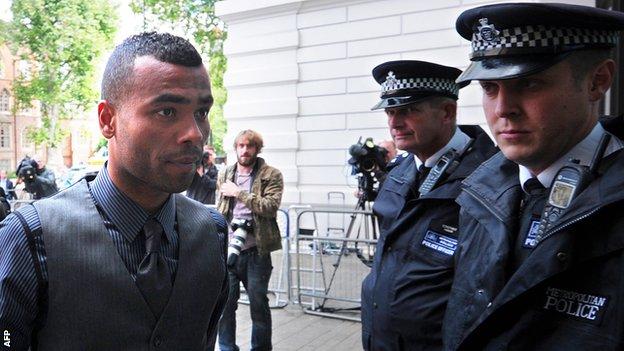 Ashley Cole arrives to attend the trial of his team-mate John Terry