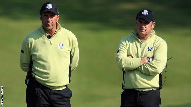Paul McGinley (right) with this year's captain Jose Maria Olazabal