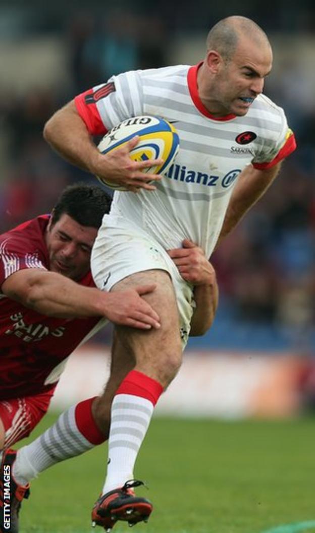 Saracens' Charlie Hodgson on the charge during the win over London Welsh