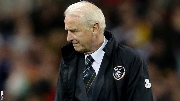 Giovanni Trapattoni turns away after Germany's fourth goal in Friday's 6-1 hammering in Dublin