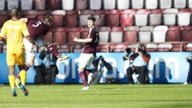 Danny Grainger fires an unstoppable drive towards the Motherwell goal