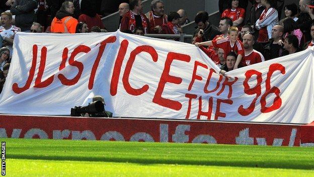'Justice for the 96' banner