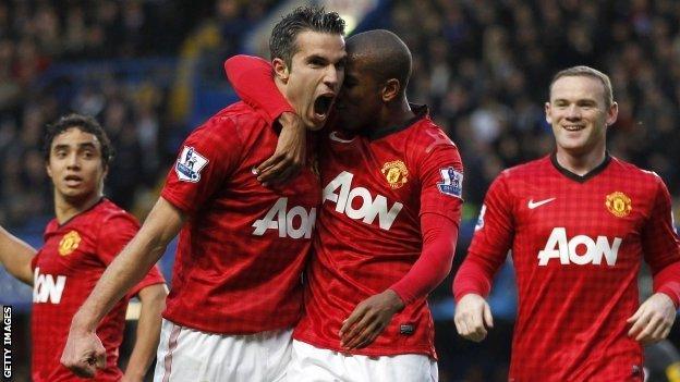 Robin Van Persie and Ashley Young celebrate