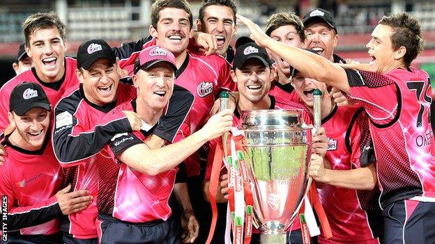 Sydney Sixers with the Champions League T20 trophy