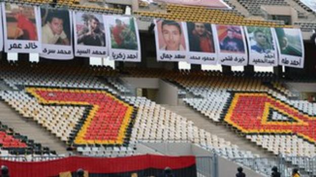 Pictures of those who died at Port Said were displayed in the stadium