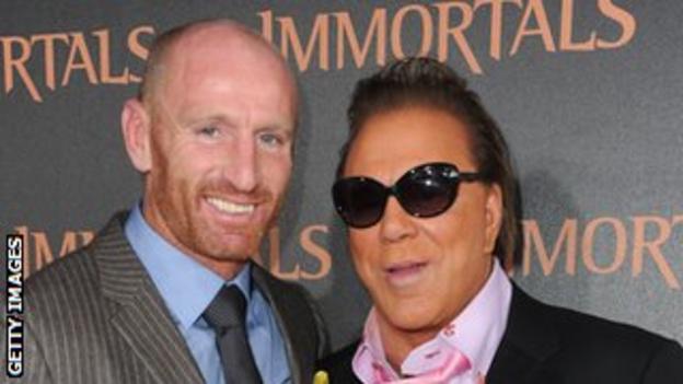 Mickey Rourke (right) who has been researching a film about Welsh rugby great Gareth Thomas
