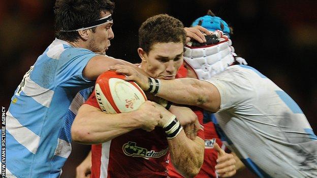 Wales win George North is stopped by the Argentina defence