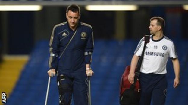Terry left Stamford Bridge on crutches after he was forced off against Liverpool