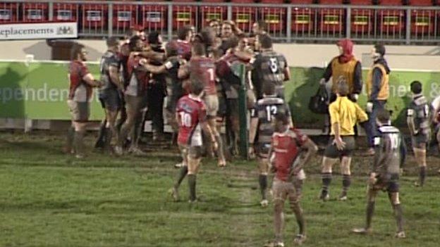Plymouth Albion and Bristol players fight