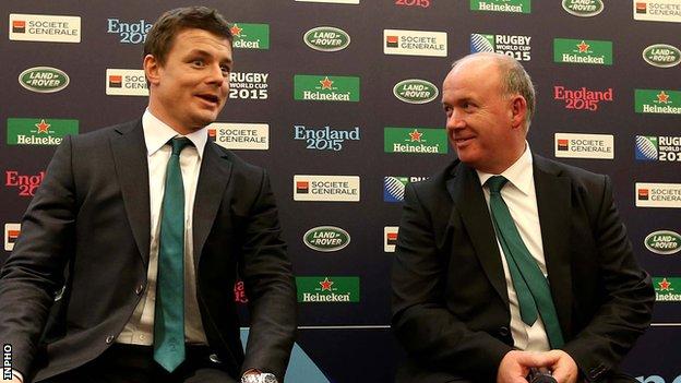 Brian O'Driscoll and Declan Kidney at the 2015 World Cup draw