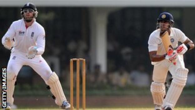 Matt Prior pays close attention behind the stumps.