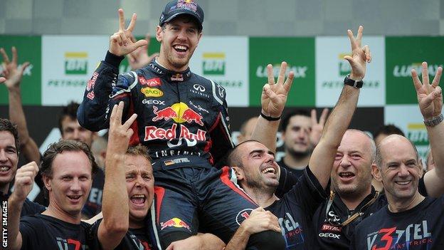 Red Bull team celebrating