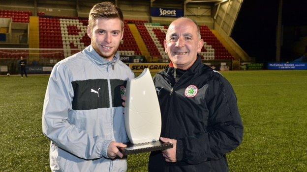 James Knowles receives his award from his manager Tommy Breslin