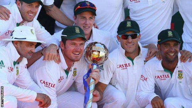 South Africa celebrate after winning the Test series