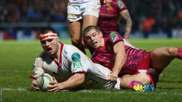 Ken Owens begins the Scarlets' fight-back at Exeter as the hooker scores a close-range try
